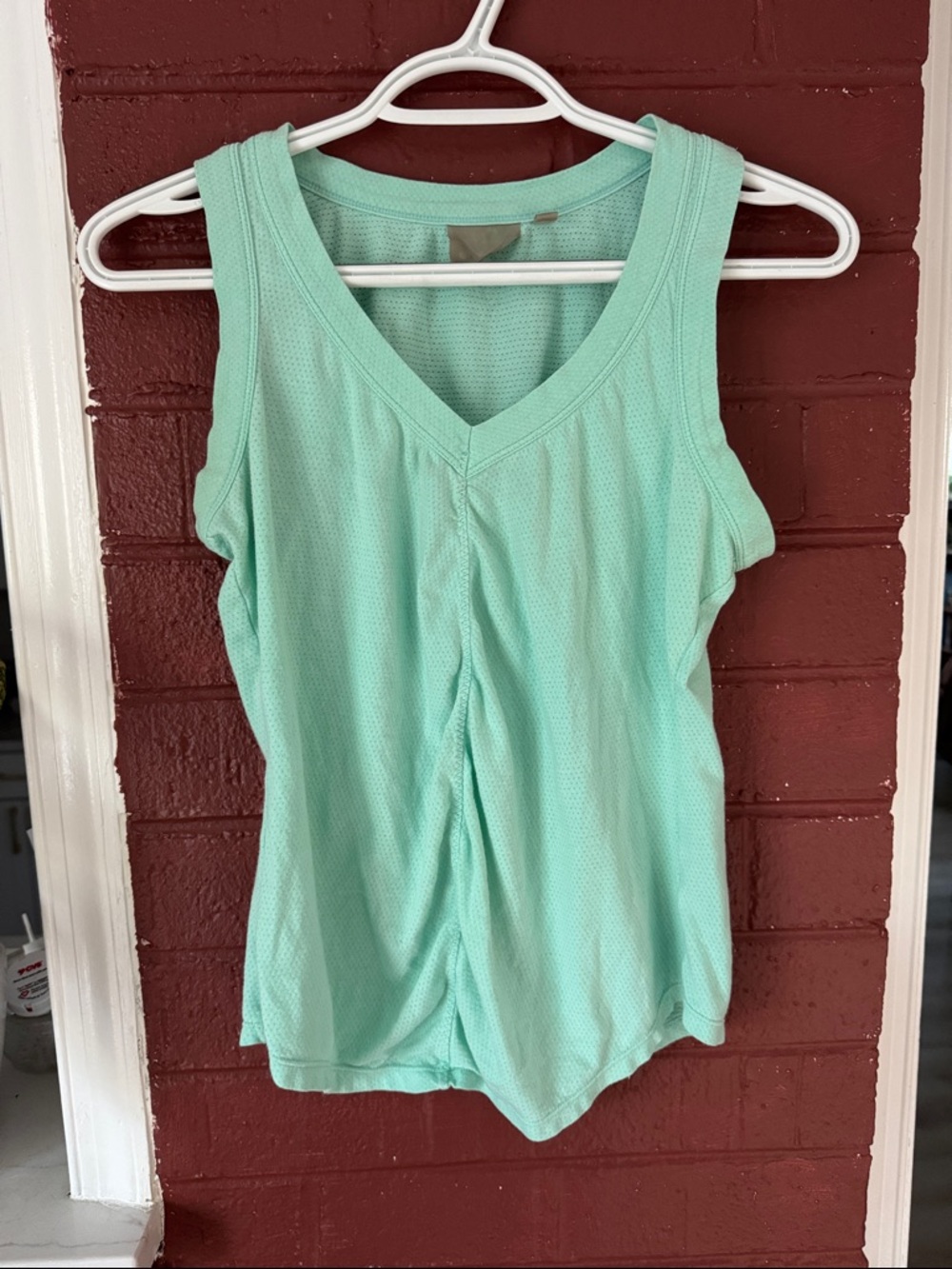 Athleta Mint Green V-Neck Tank Top with Ruched Front